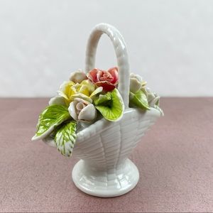 Capodimonte Flower Basket White Colorful